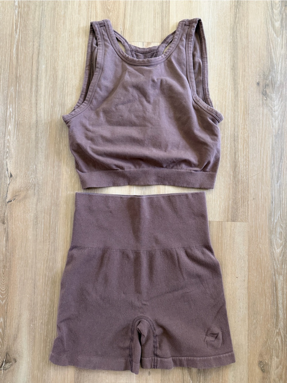 Gymshark Brown Ribbed Crop Bandeau & High-Waist Shorts Set